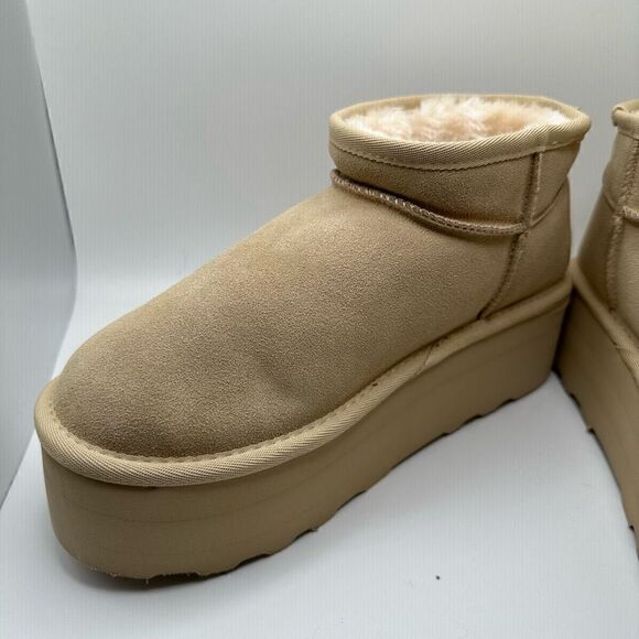 CUSHIONAIRE Women's Genuine Suede pull platform boot +Memory Foam 8 SAND - Picture 7 of 7